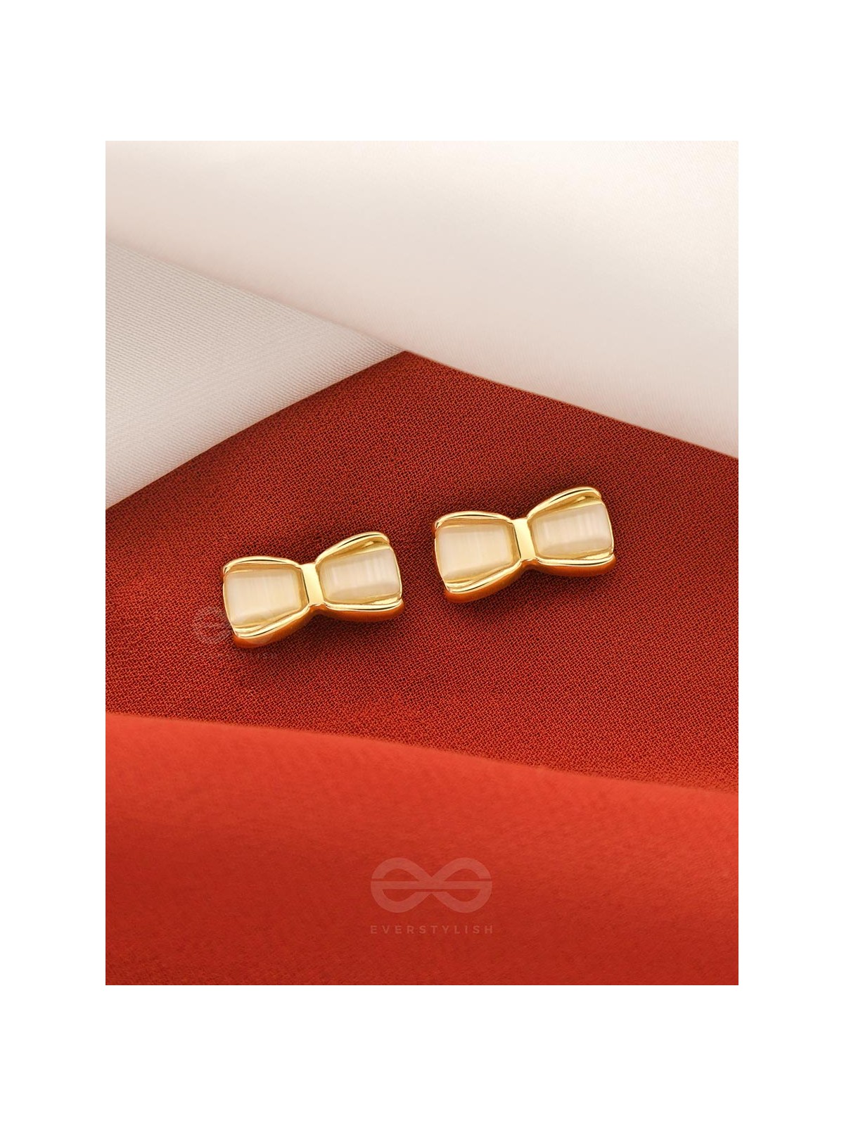 Bow Spring- White and Golden Earrings