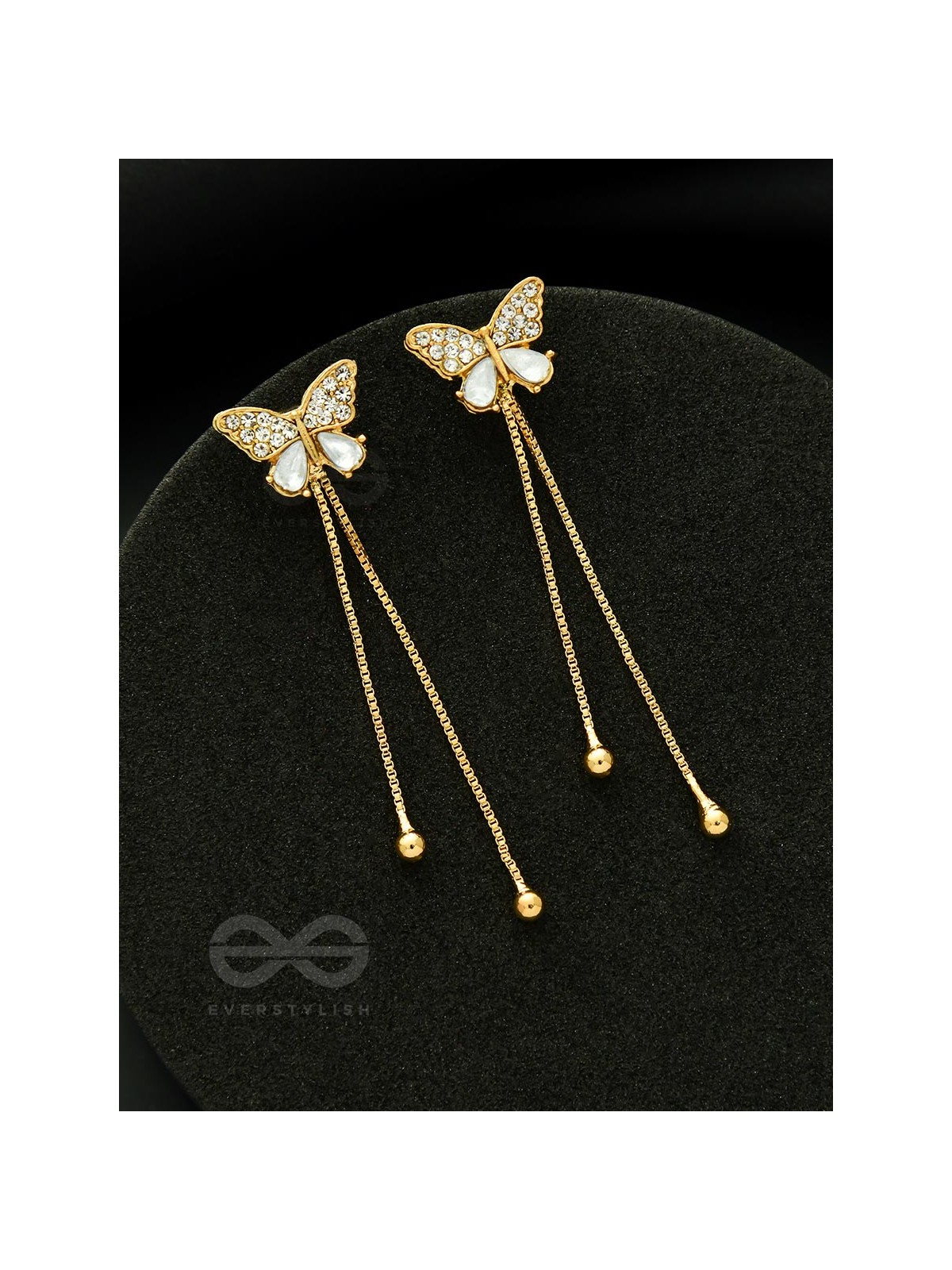 Buzzerflies- Gemstone and Rhinestones Studded Golden Earrings