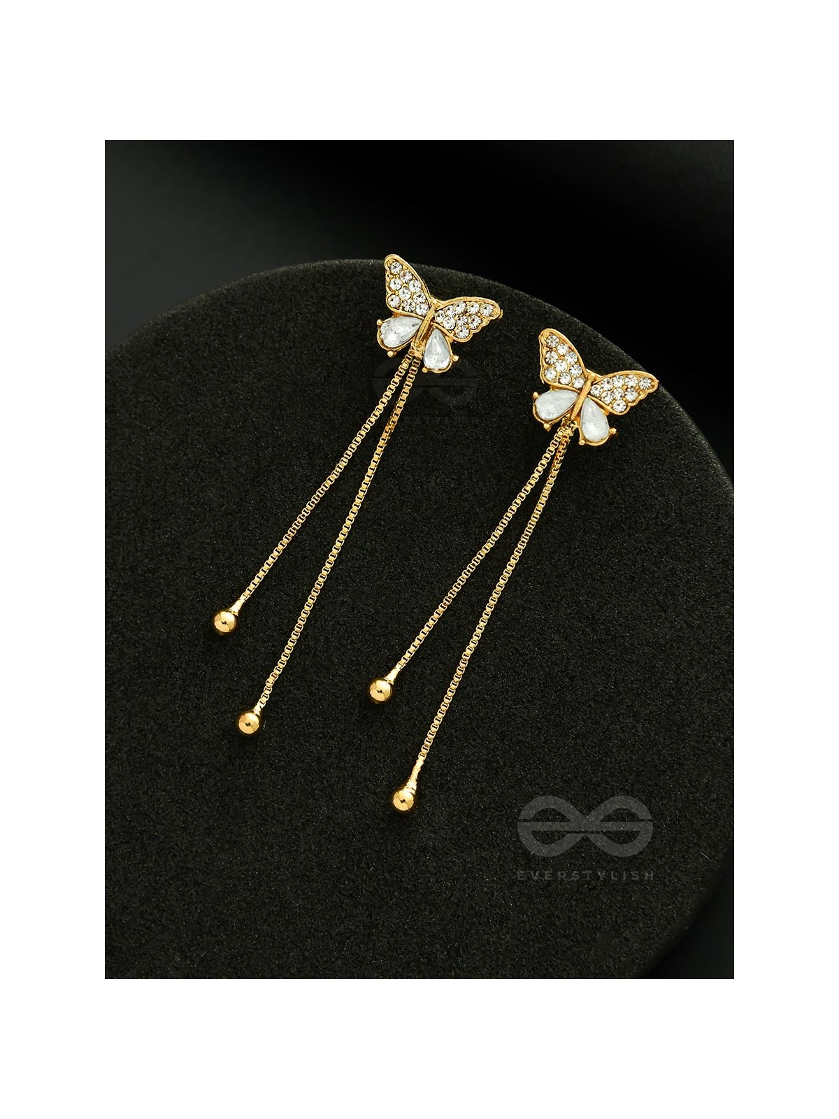 Buzzerflies- Gemstone and Rhinestones Studded Golden Earrings