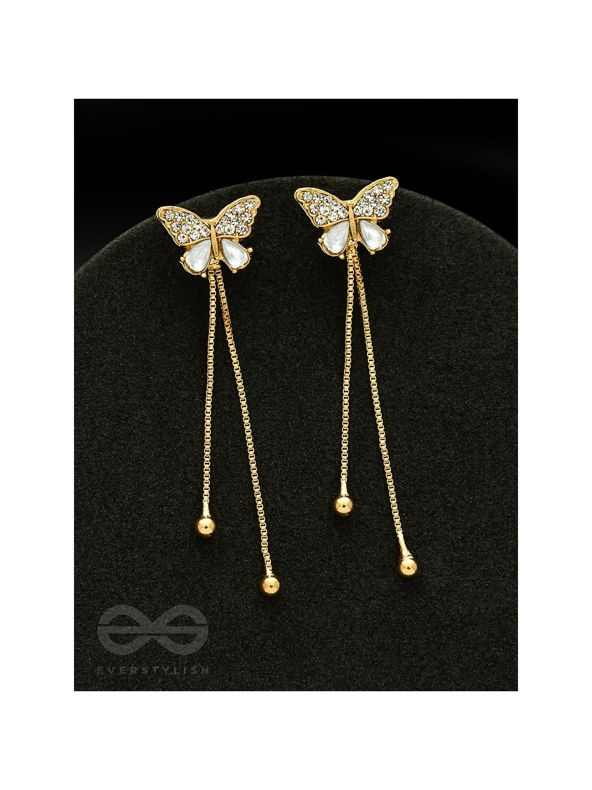 Buzzerflies- Gemstone and Rhinestones Studded Golden Earrings
