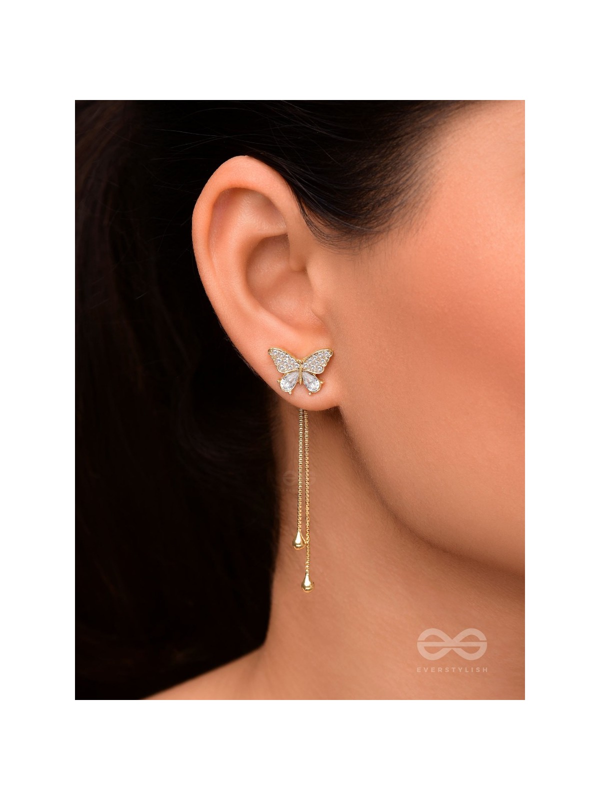 Buzzerflies- Gemstone and Rhinestones Studded Golden Earrings