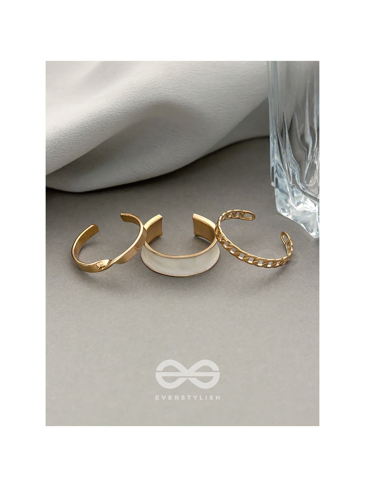 THREE CHEERS- SET OF THREE WHITE AND ROSE GOLD RINGS