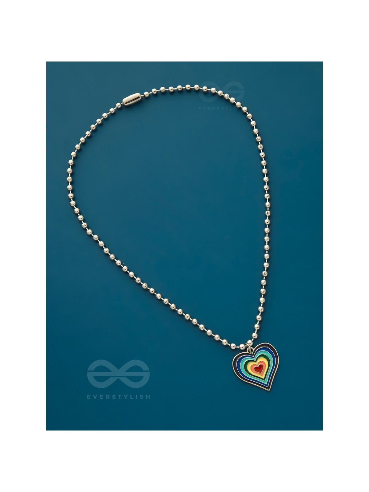 Rainbow-Hued Heart- Multicolored Silver Necklace