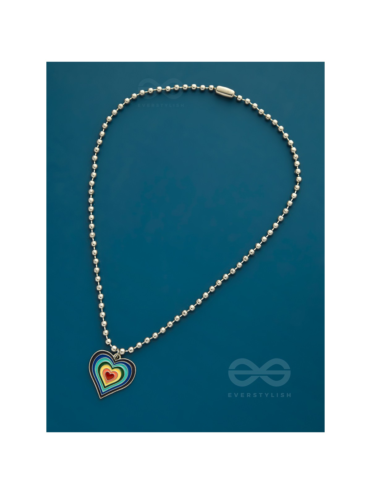 Rainbow-Hued Heart- Multicolored Silver Necklace