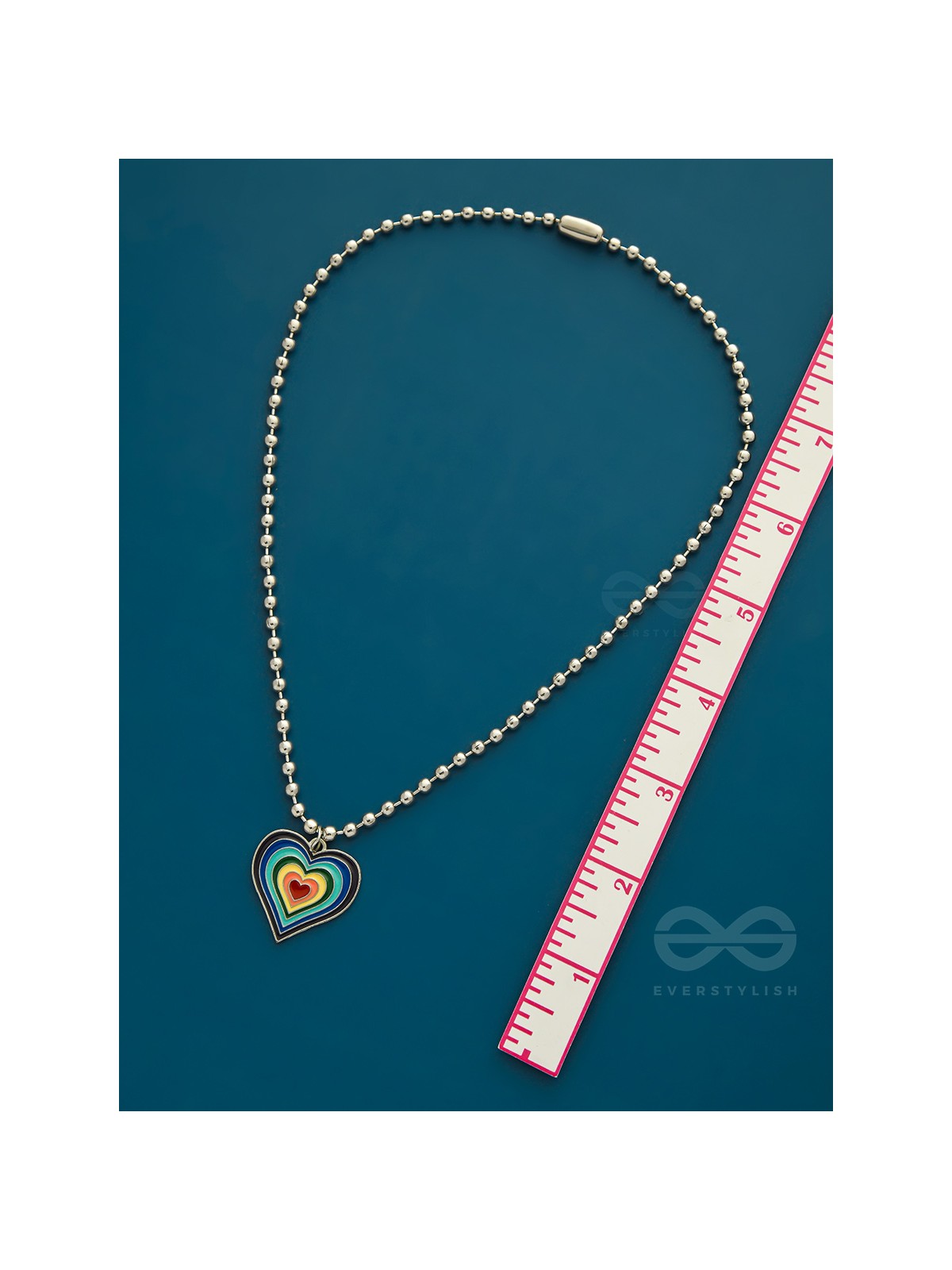 Rainbow-Hued Heart- Multicolored Silver Necklace