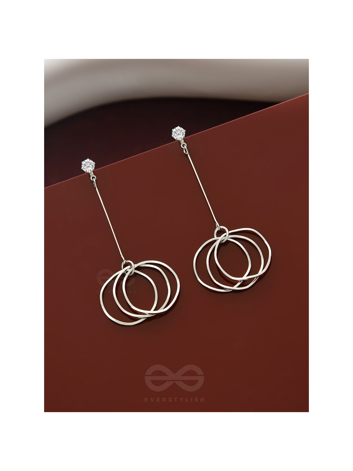 Dangly Discs - Solitaire Studded Silver Earrings