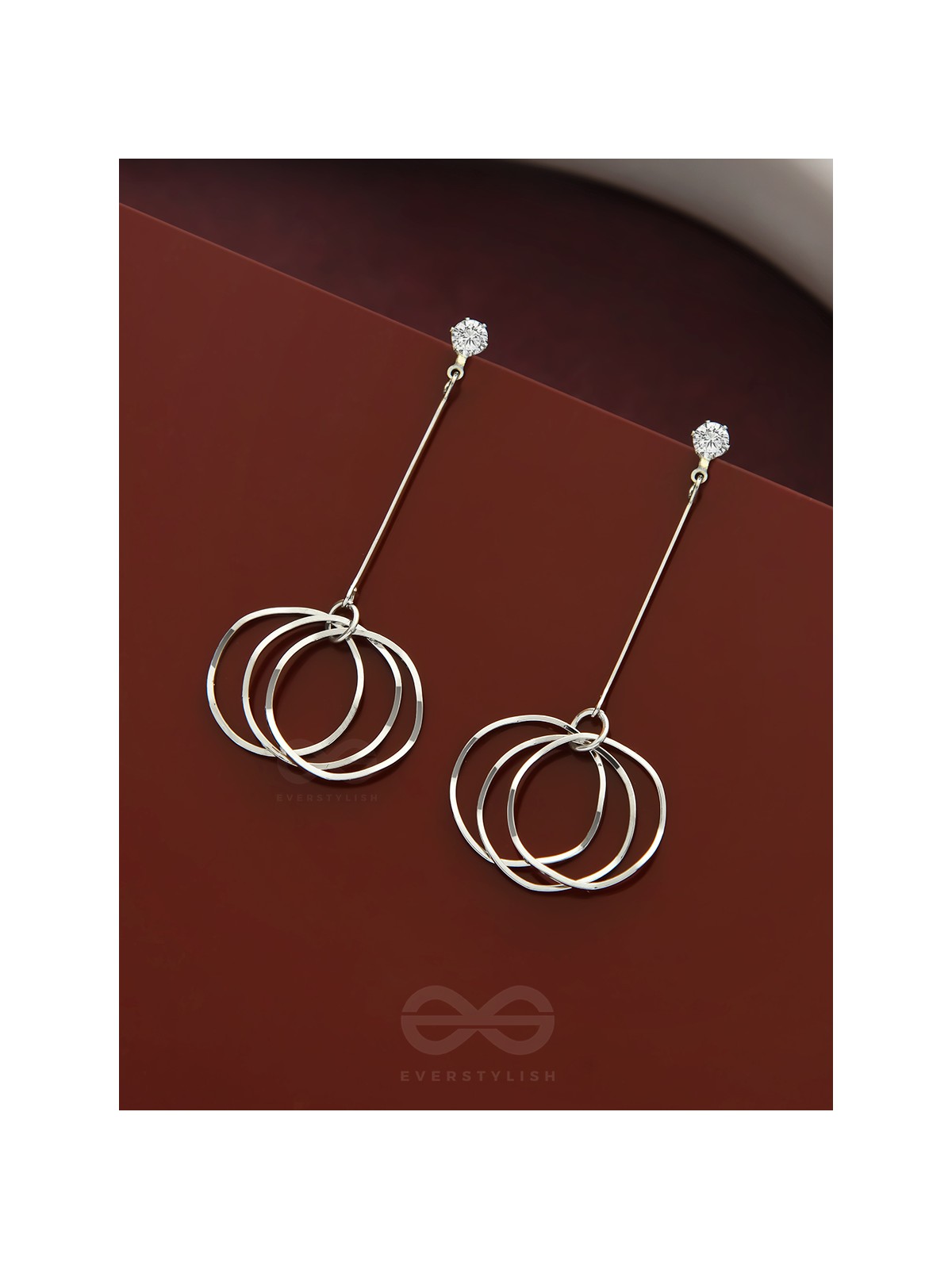 Dangly Discs - Solitaire Studded Silver Earrings