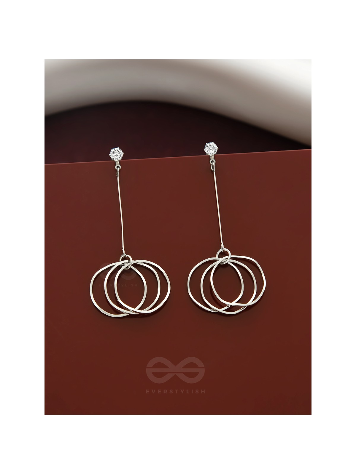 Dangly Discs - Solitaire Studded Silver Earrings