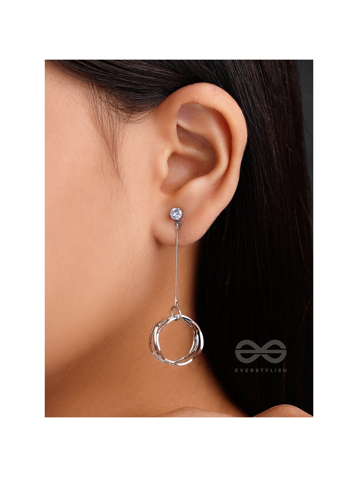 Dangly Discs - Solitaire Studded Silver Earrings