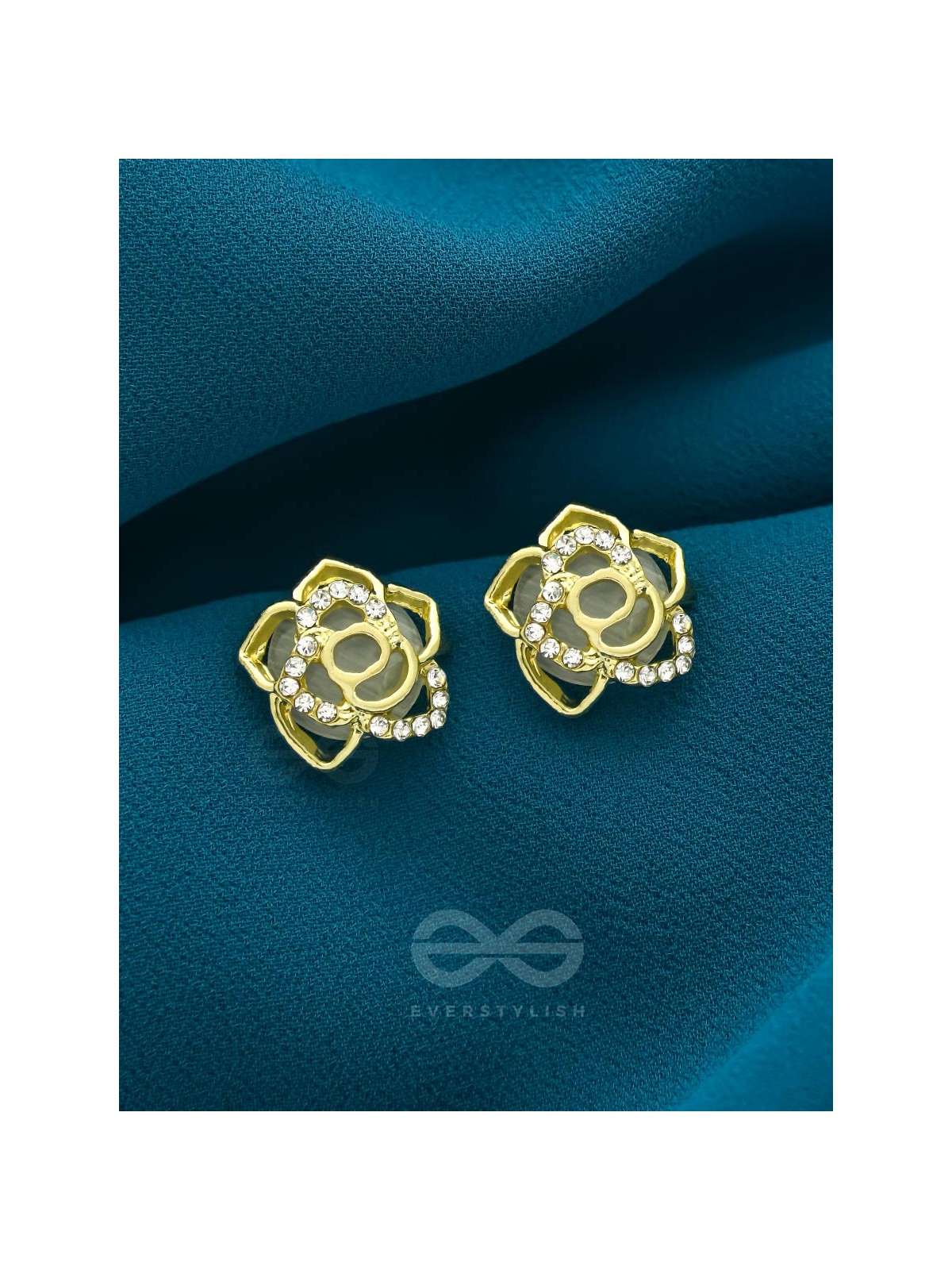 The Cherry Blossom- Golden Rhinestones Earrings 