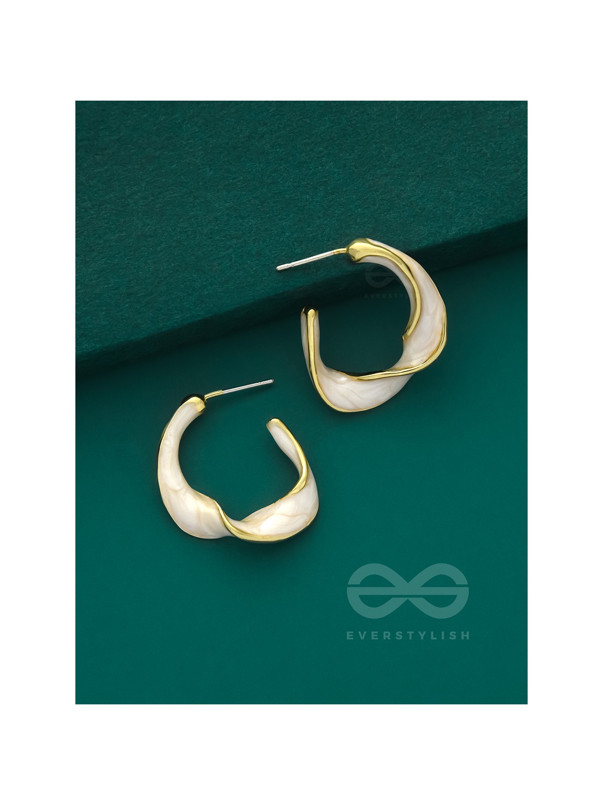 The Twisted Crescent- Classy Golden Earrings (Porcelain White)