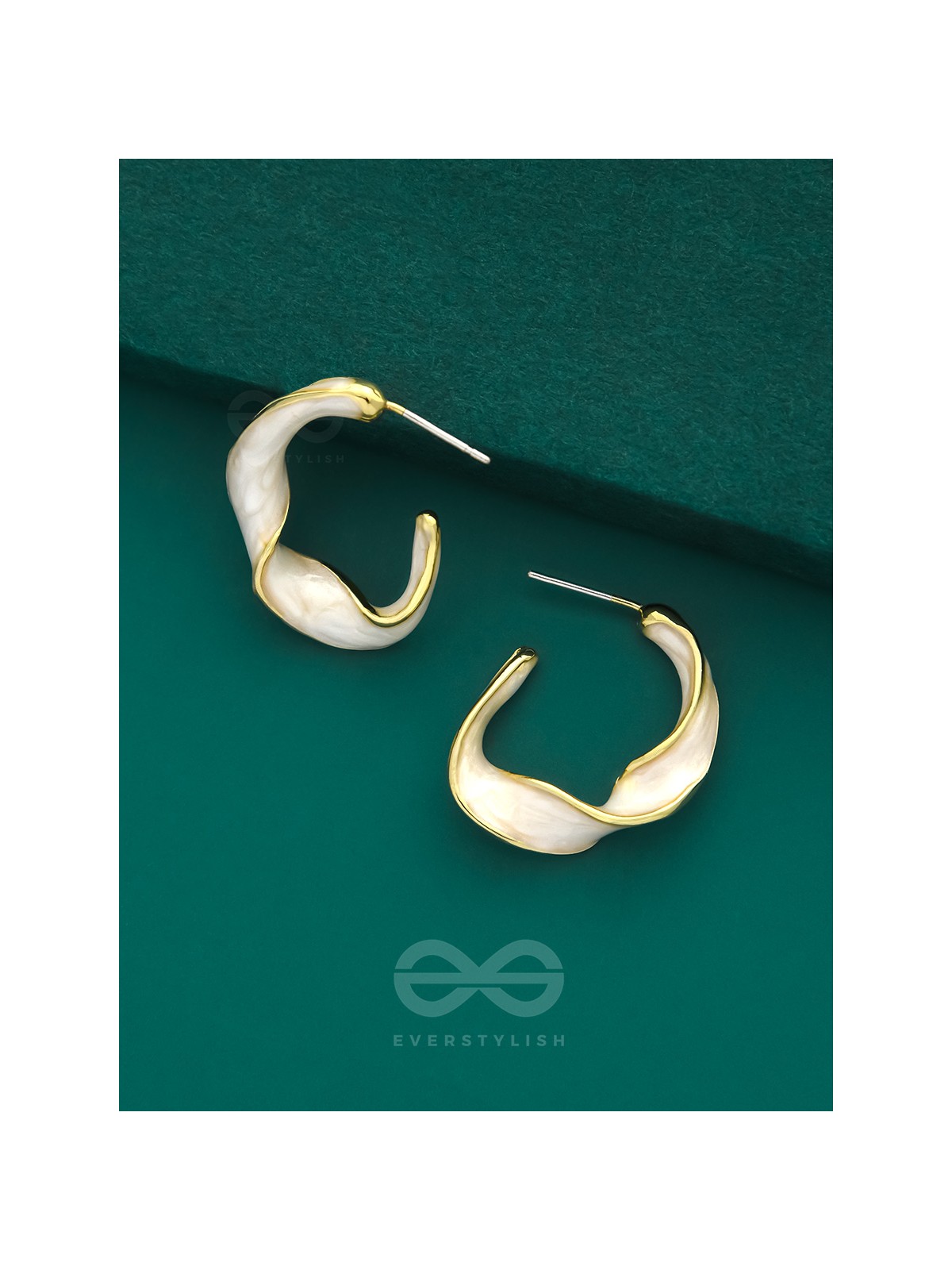 The Twisted Crescent- Classy Golden Earrings (Porcelain White)