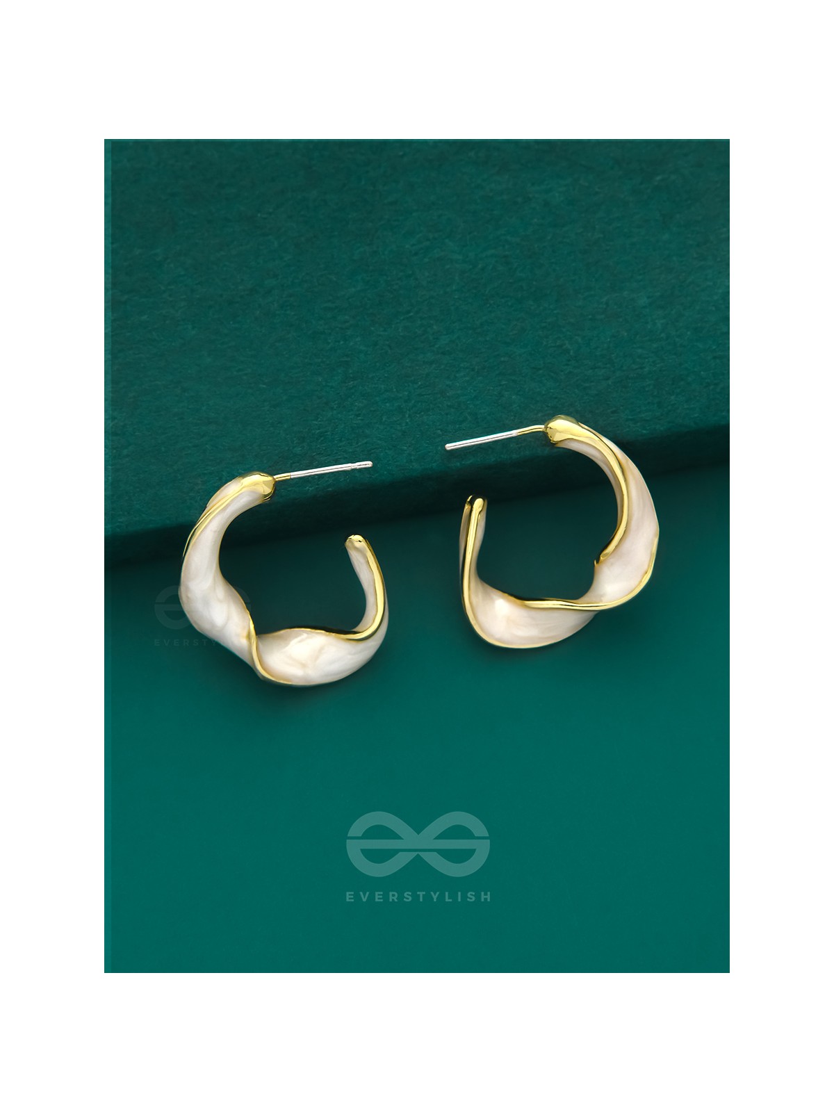 The Twisted Crescent- Classy Golden Earrings (Porcelain White)