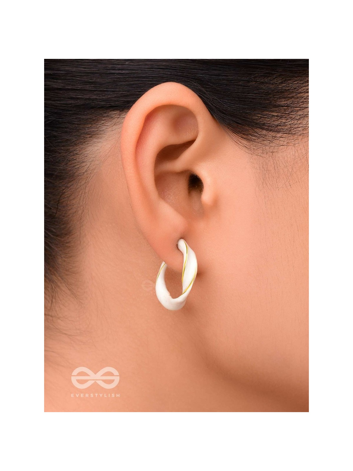 The Twisted Crescent- Classy Golden Earrings (Porcelain White)