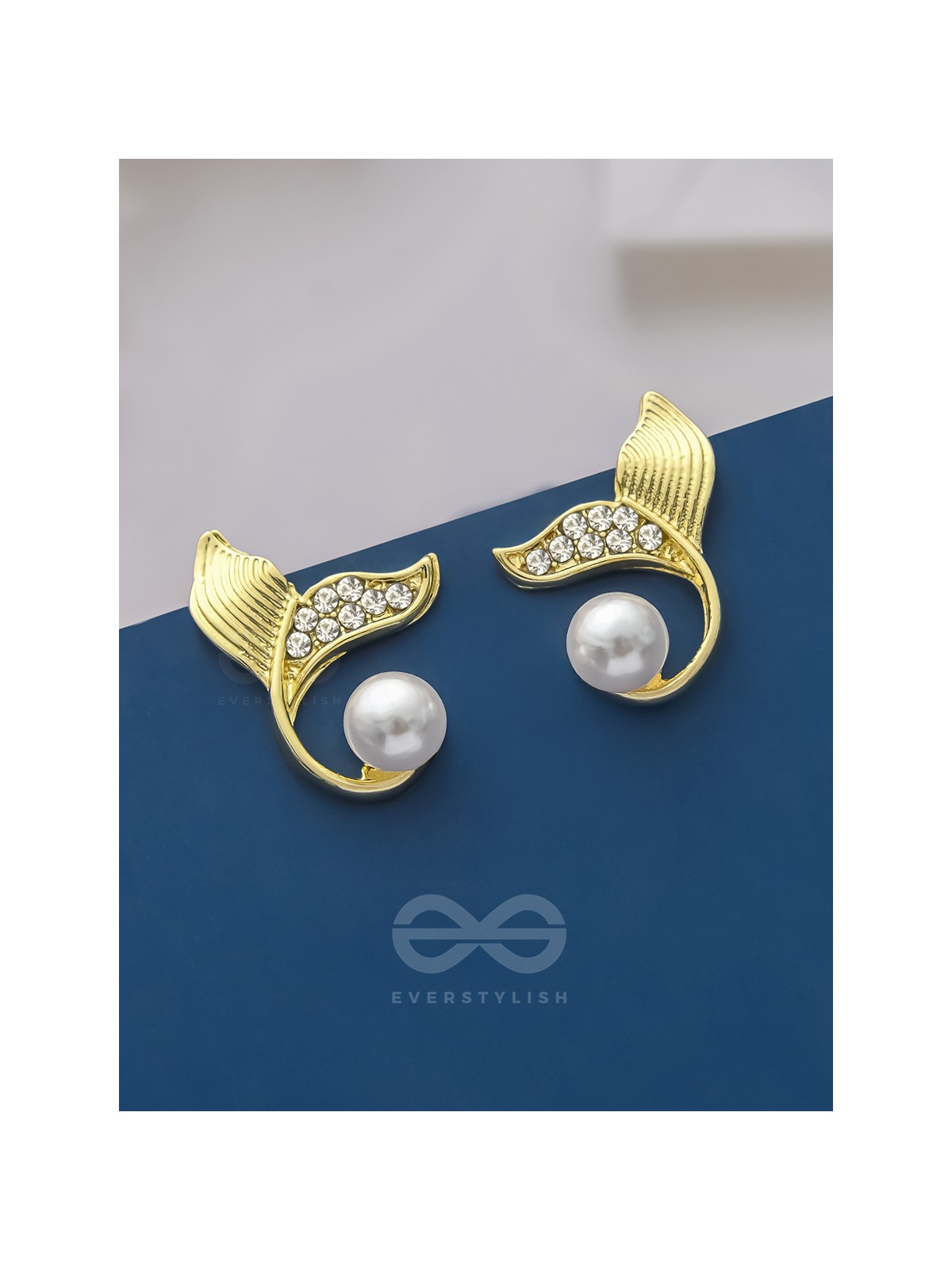 The Pearly Mermaid- Golden Rhinestones and Pearl Earrings