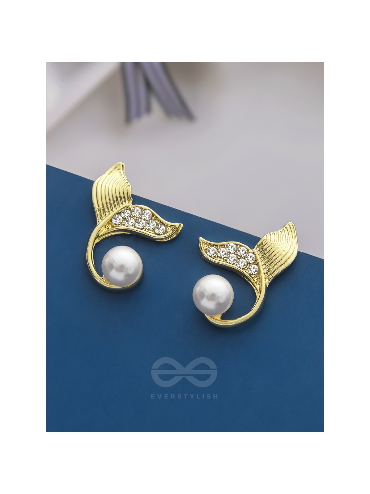 The Pearly Mermaid- Golden Rhinestones and Pearl Earrings