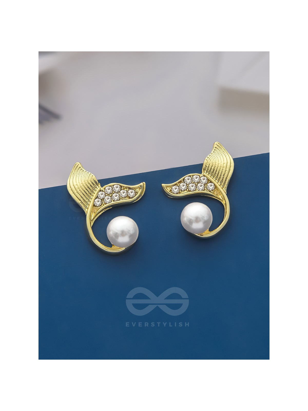The Pearly Mermaid- Golden Rhinestones and Pearl Earrings