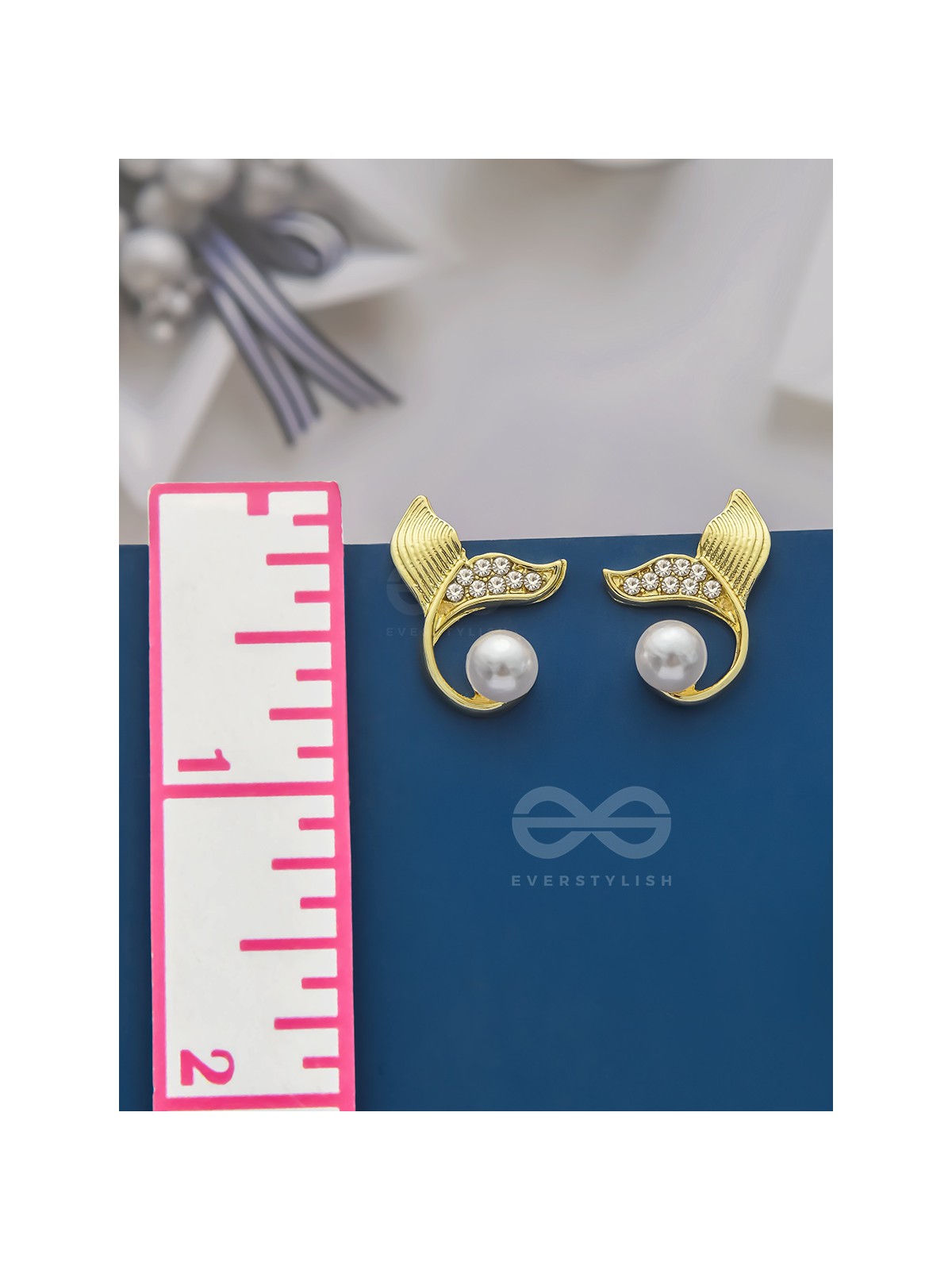 The Pearly Mermaid- Golden Rhinestones and Pearl Earrings