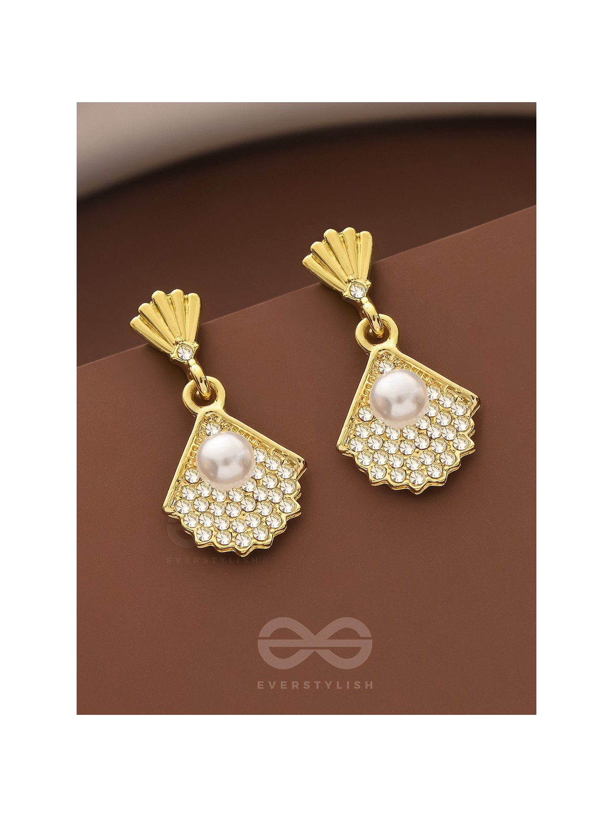 Sand n Pearl- Golden Rhinestones and Pearl Earrings