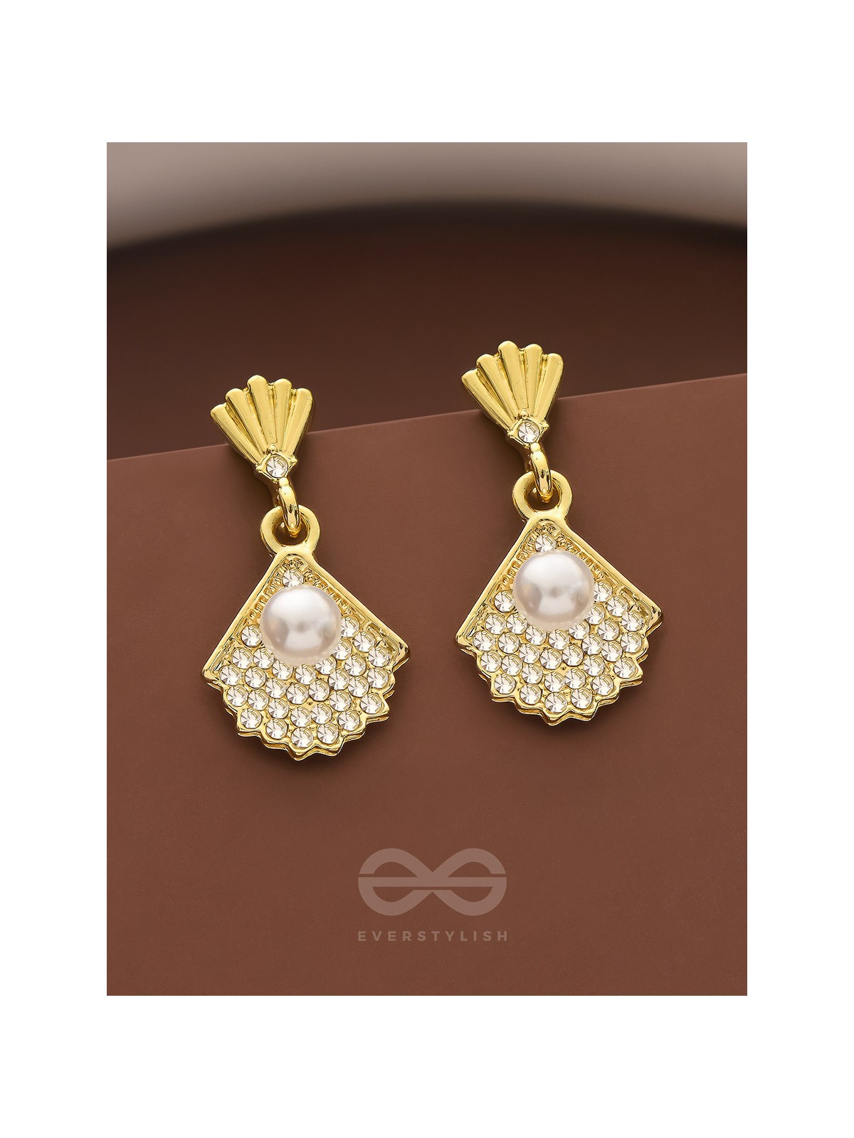Sand n Pearl- Golden Rhinestones and Pearl Earrings