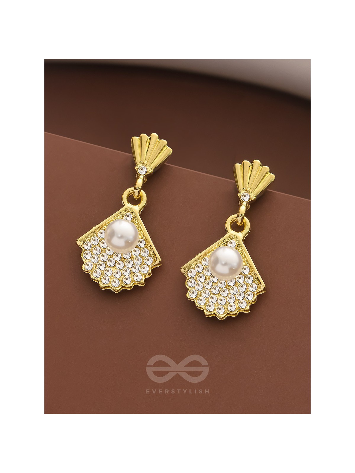 Sand n Pearl- Golden Rhinestones and Pearl Earrings