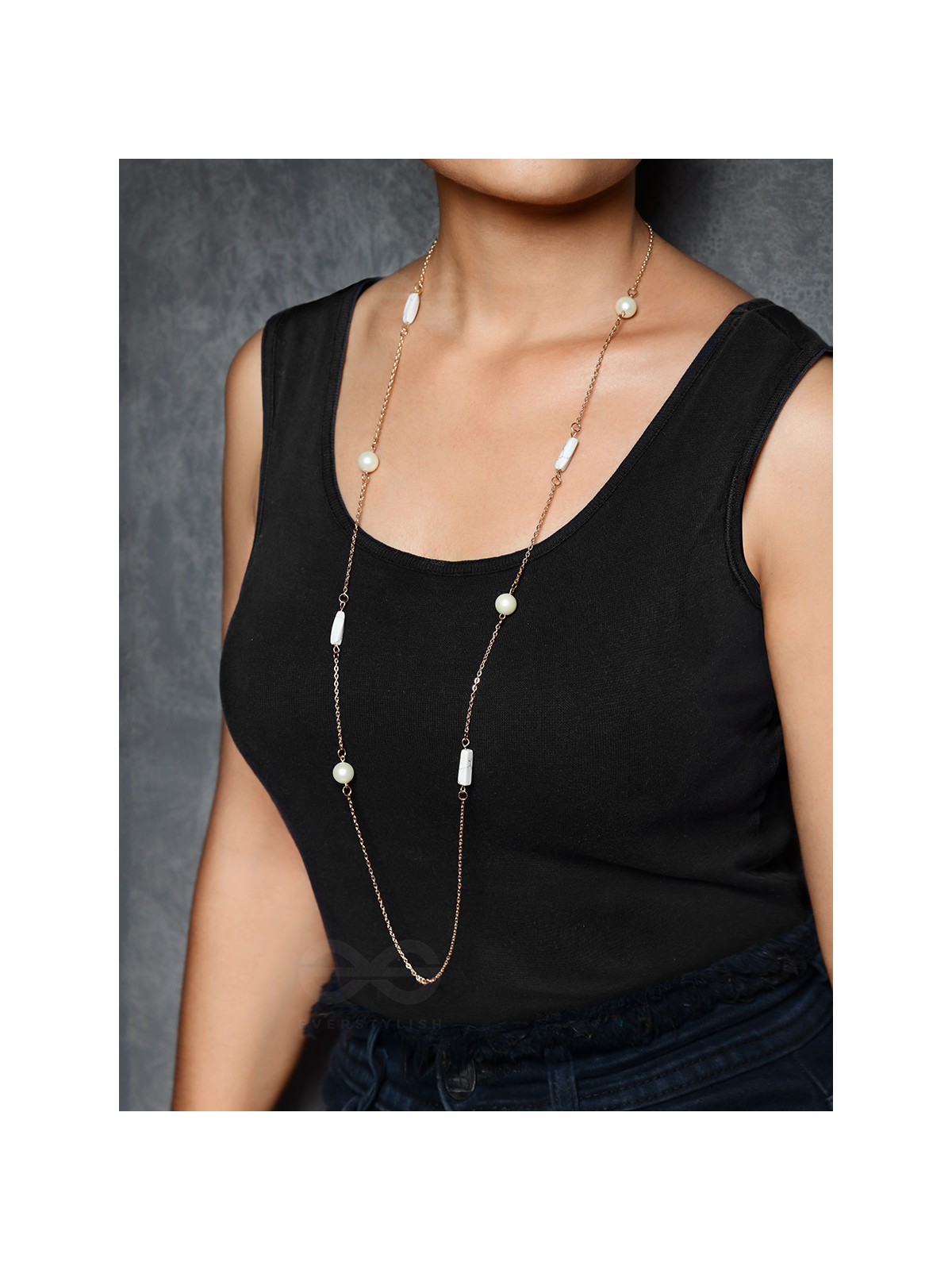 Pearls N Pebbles - Golden Pearl Necklace With Anti-Tarnish Coating 