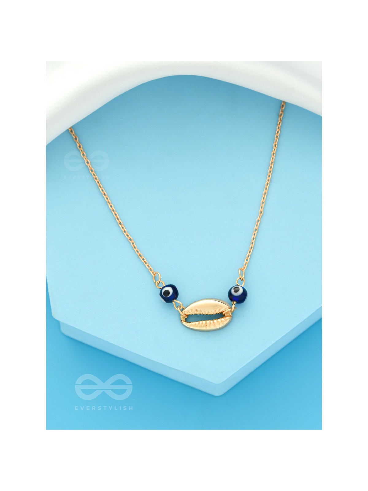 Shell-Eyed - Evil Eye Stone Golden Necklace With Anti-Tarnish Coating 