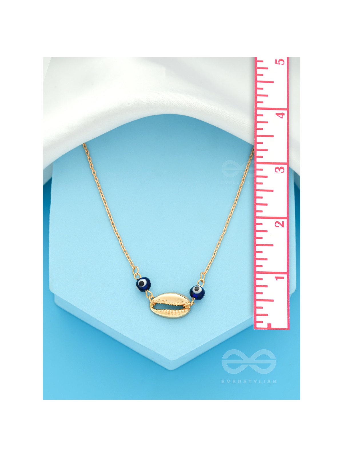 Shell-Eyed - Evil Eye Stone Golden Necklace With Anti-Tarnish Coating 