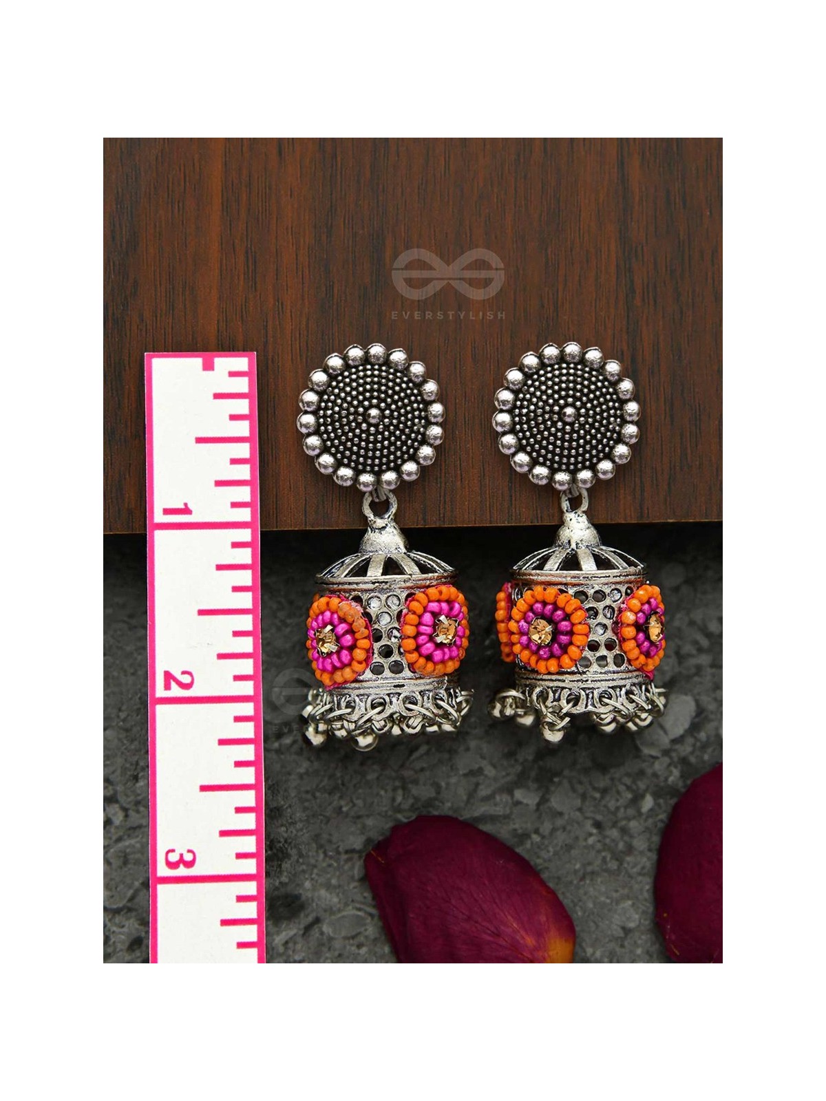 Antique Mystique- Pink and Orange Beads Oxidised Earrings