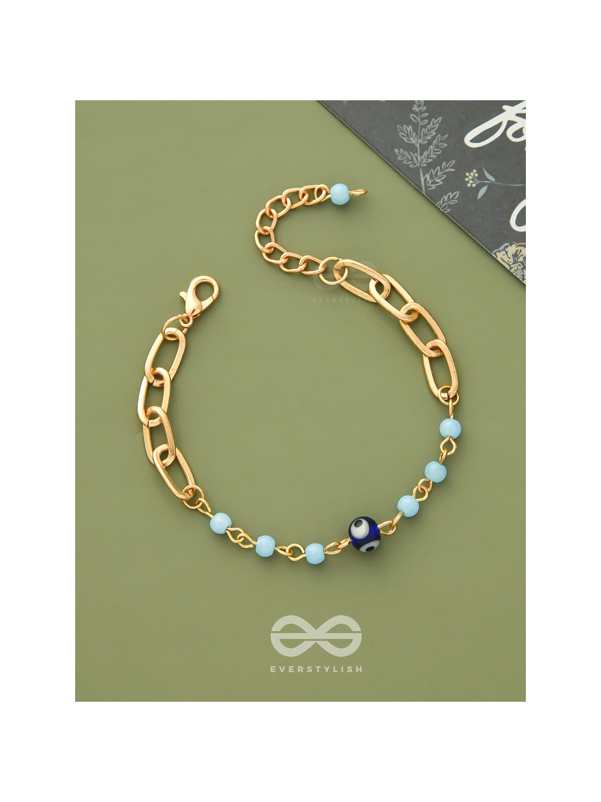Star of the Show- Evil Eye Stone & Beads Studded Golden Bracelet