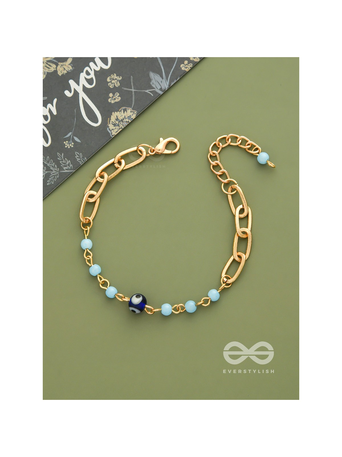 Star of the Show- Evil Eye Stone & Beads Studded Golden Bracelet