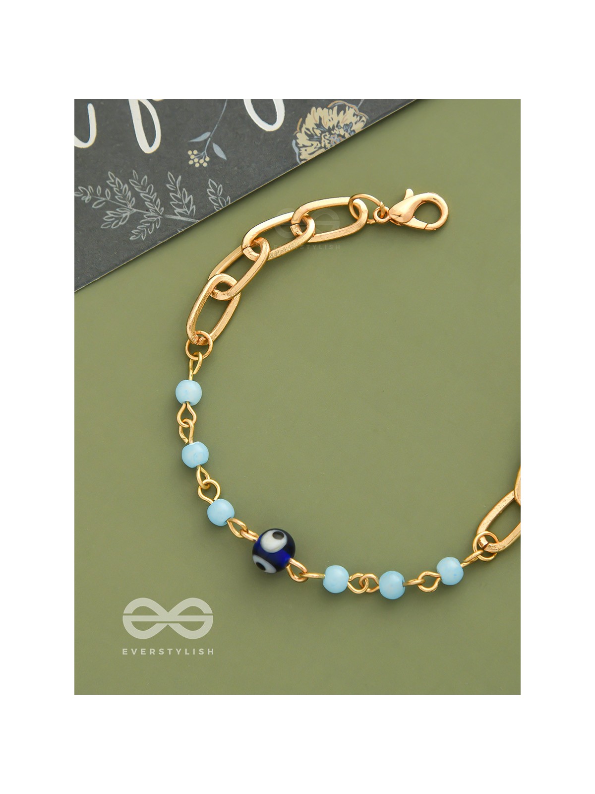 Star of the Show- Evil Eye Stone & Beads Studded Golden Bracelet