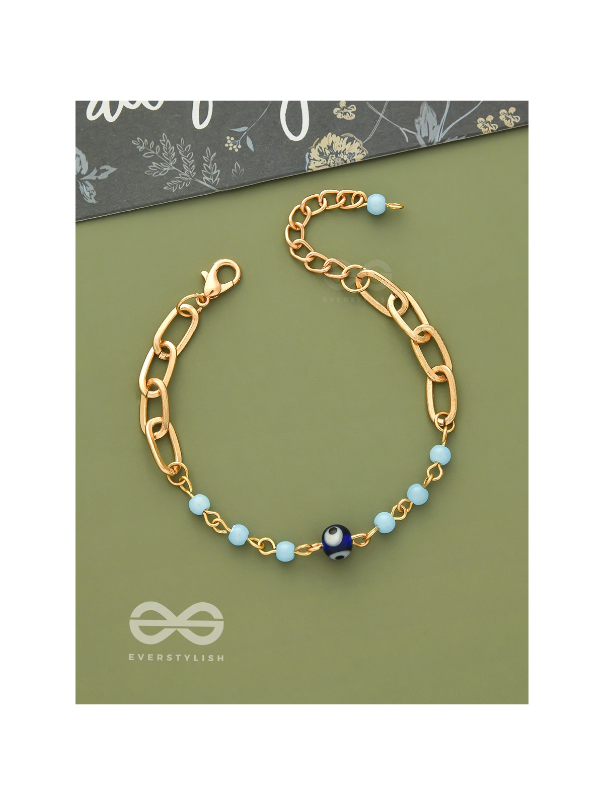 Star of the Show- Evil Eye Stone & Beads Studded Golden Bracelet