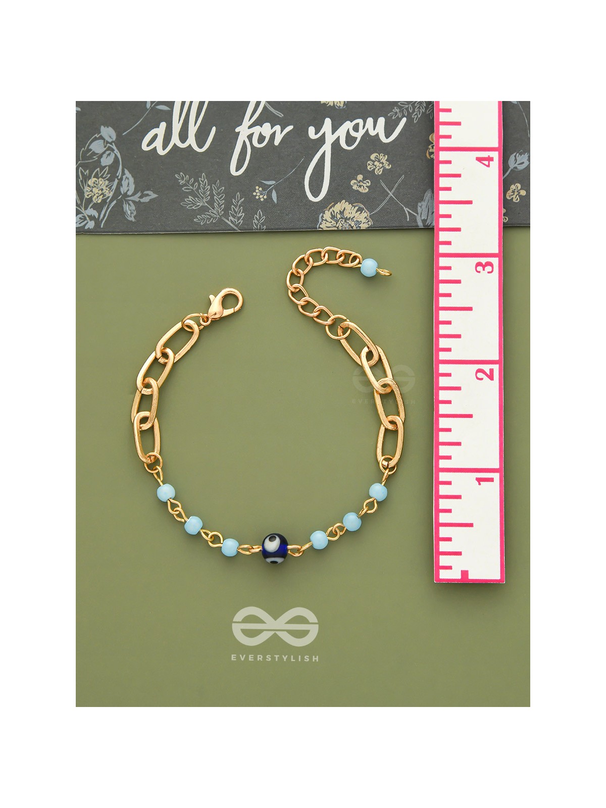 Star of the Show- Evil Eye Stone & Beads Studded Golden Bracelet