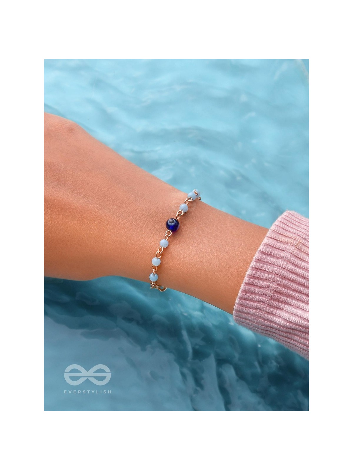 Star of the Show- Evil Eye Stone & Beads Studded Golden Bracelet