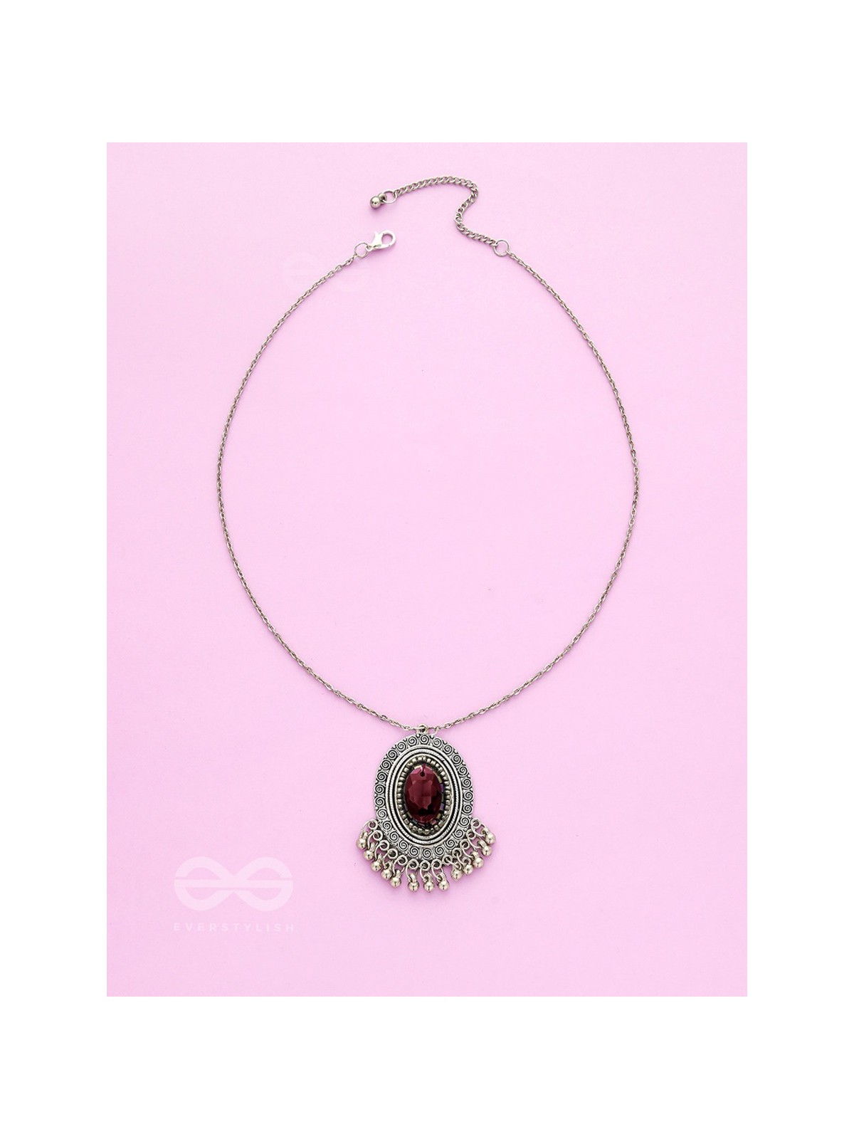 The Victorian Spell - Purple Crystals Silver Necklace and Earrings Set