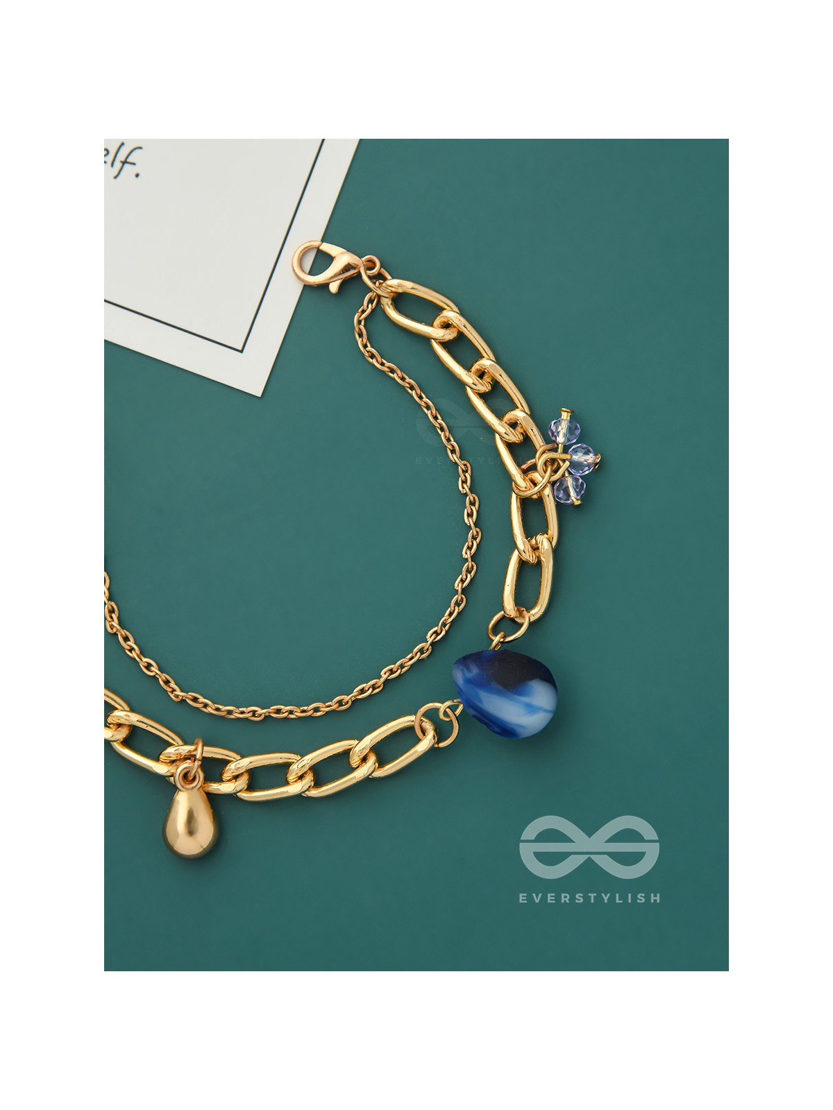 The Indigo Imprint- Evil Eye Stone and Blue Crystals Studded Golden Bracelet