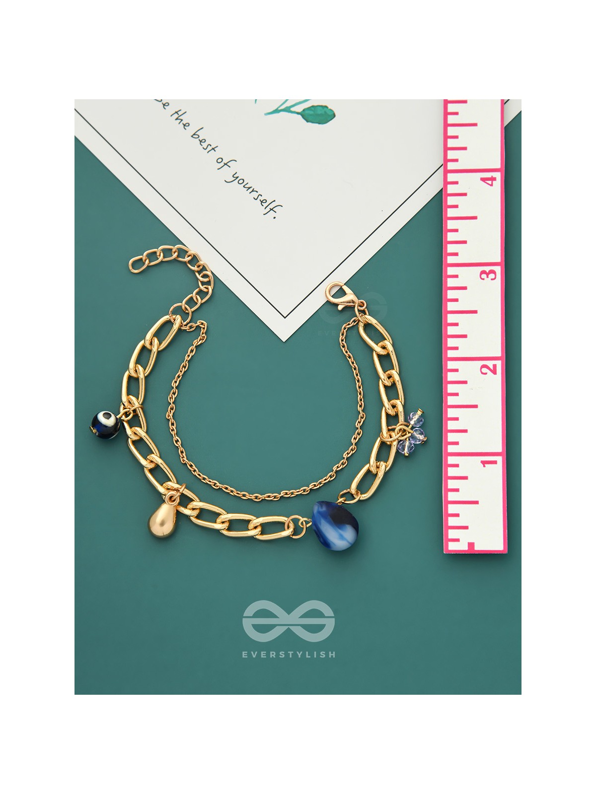 The Indigo Imprint- Evil Eye Stone and Blue Crystals Studded Golden Bracelet