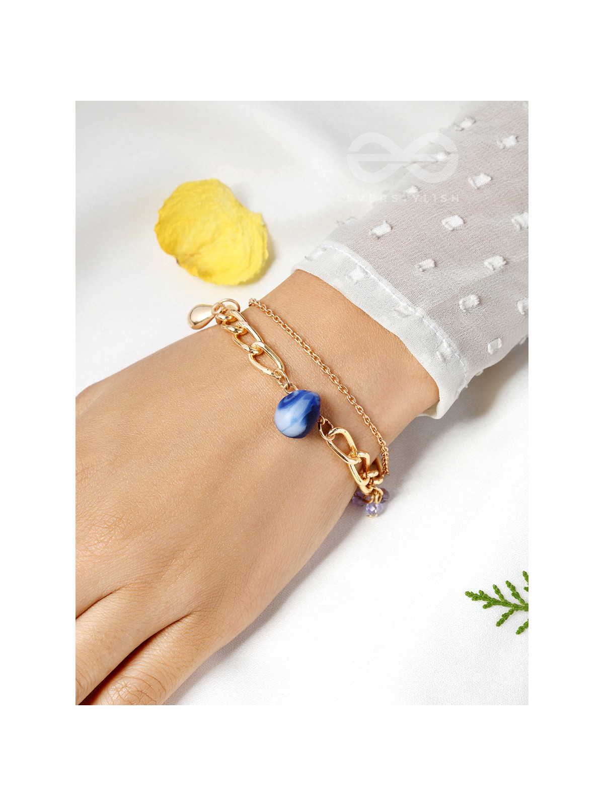 The Indigo Imprint- Evil Eye Stone and Blue Crystals Studded Golden Bracelet
