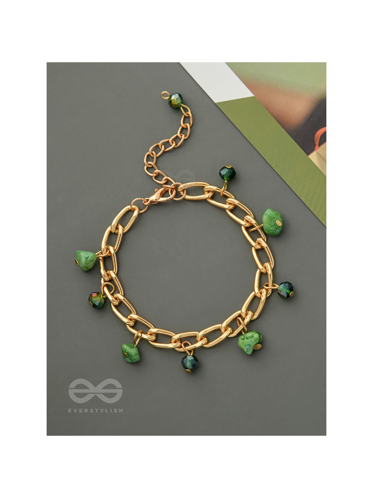 The Lush Lane- Green Stones Studded Golden Bracelet