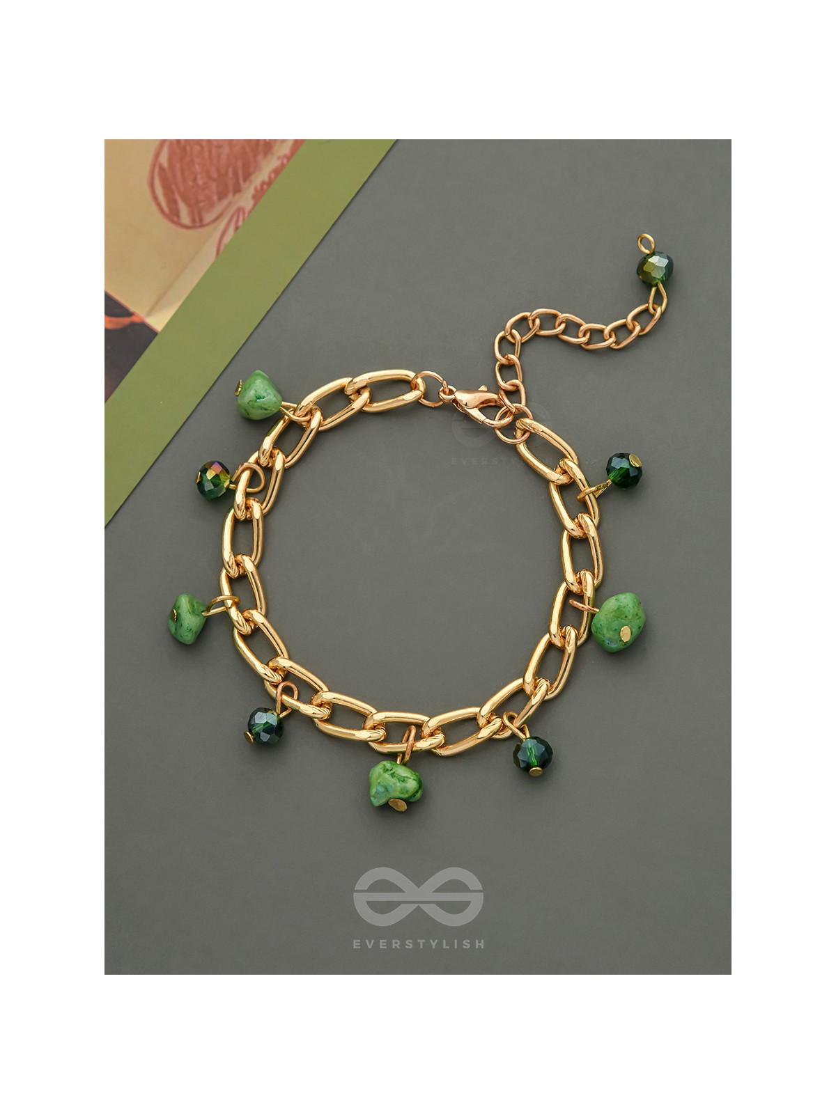 The Lush Lane- Green Stones Studded Golden Bracelet