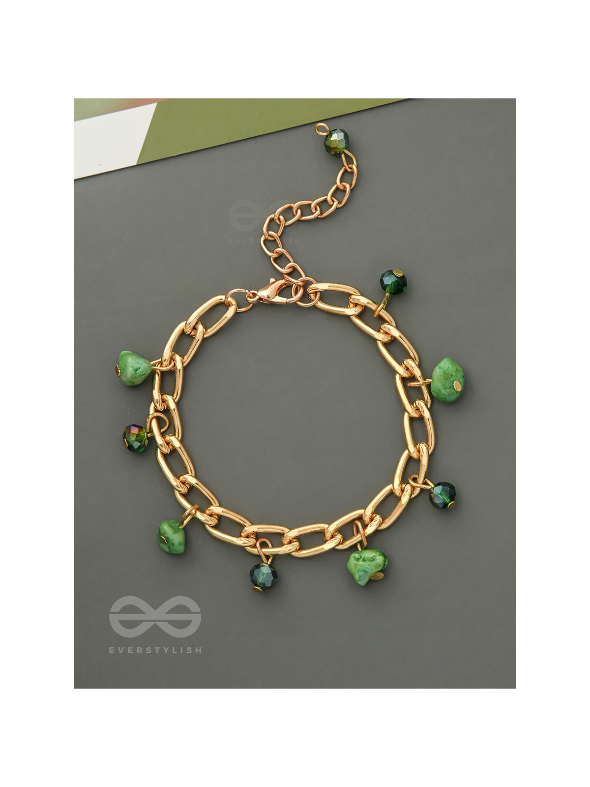 The Lush Lane- Green Stones Studded Golden Bracelet