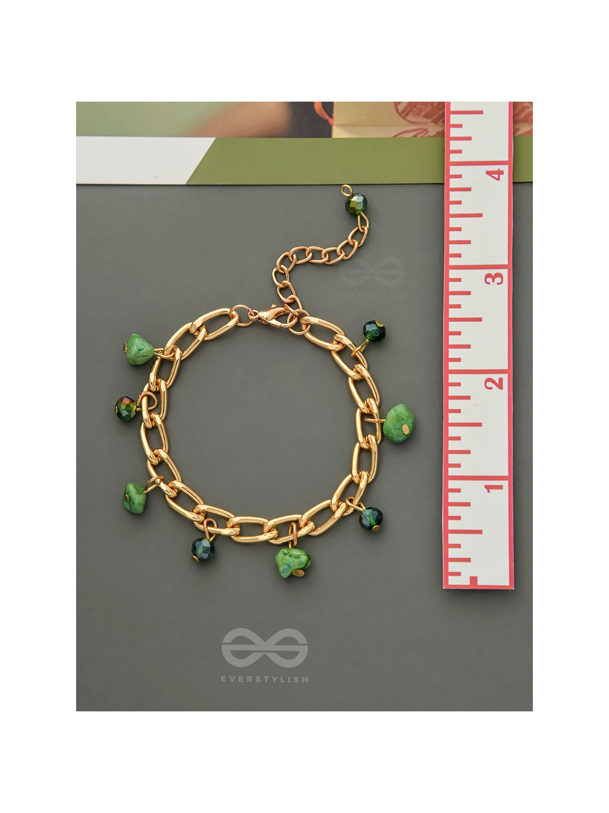 The Lush Lane- Green Stones Studded Golden Bracelet