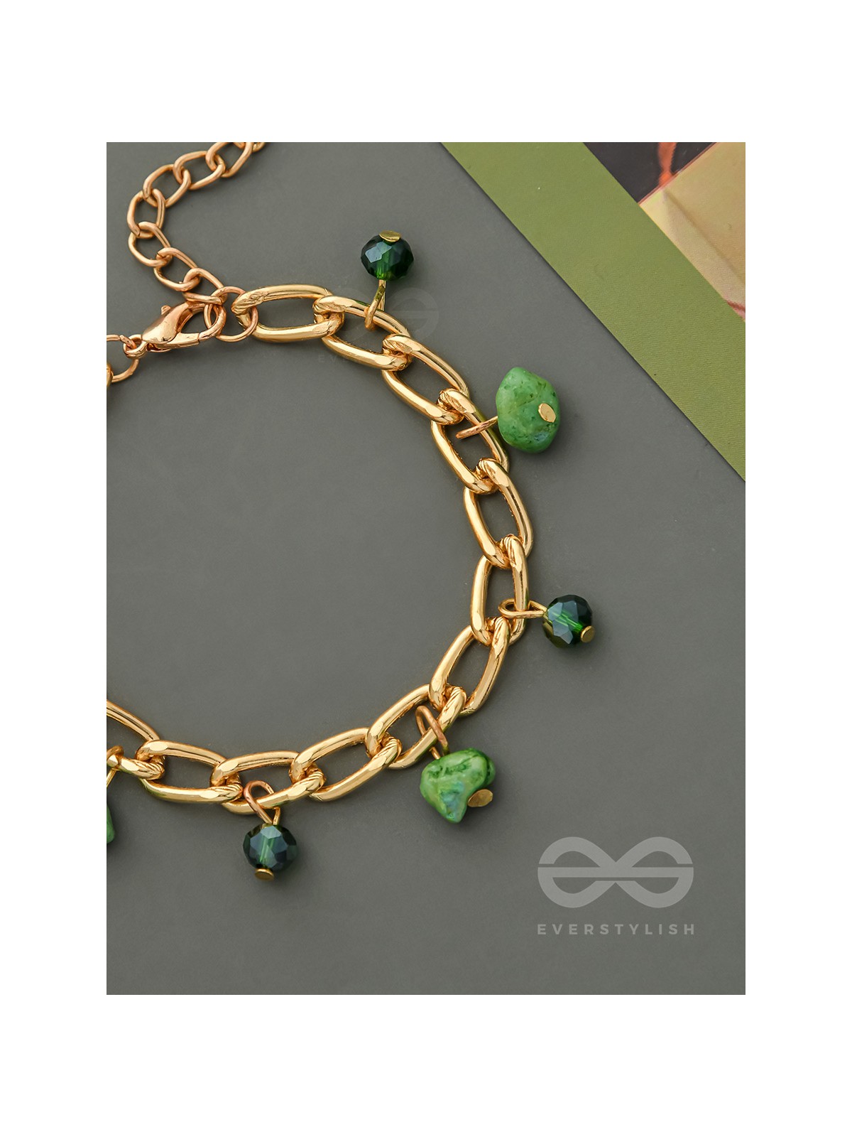 The Lush Lane- Green Stones Studded Golden Bracelet