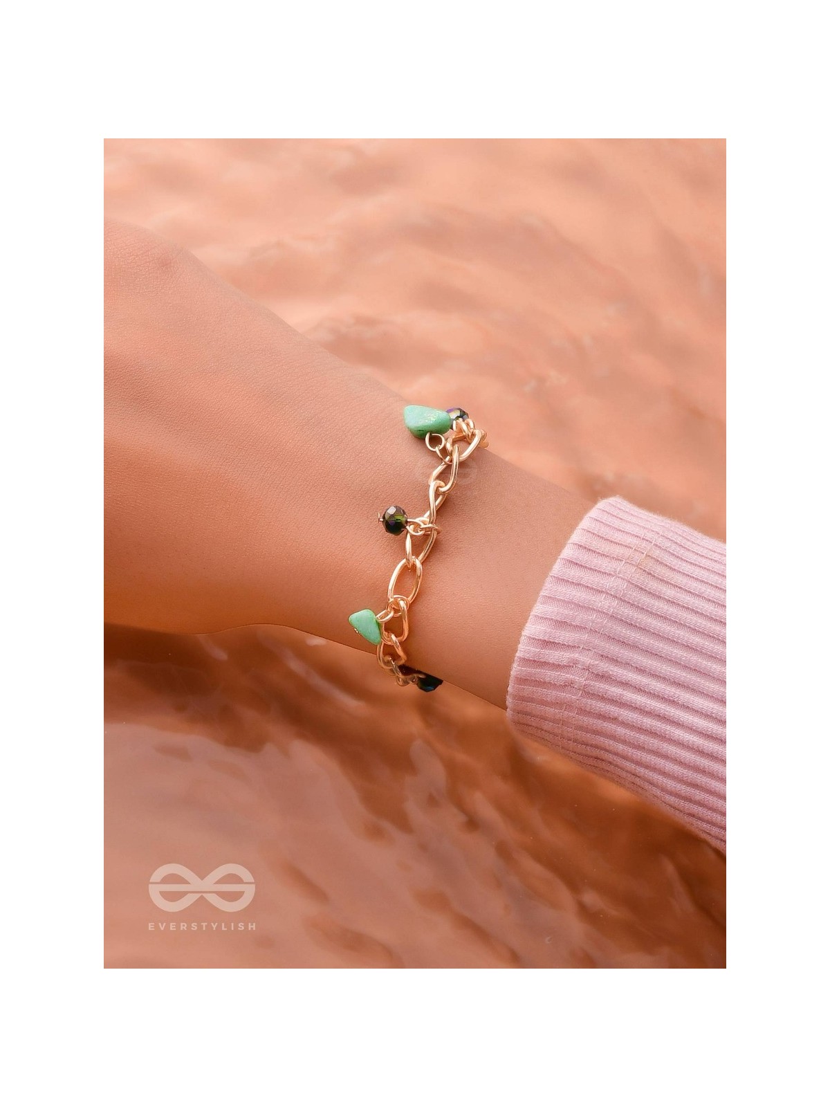 The Lush Lane- Green Stones Studded Golden Bracelet