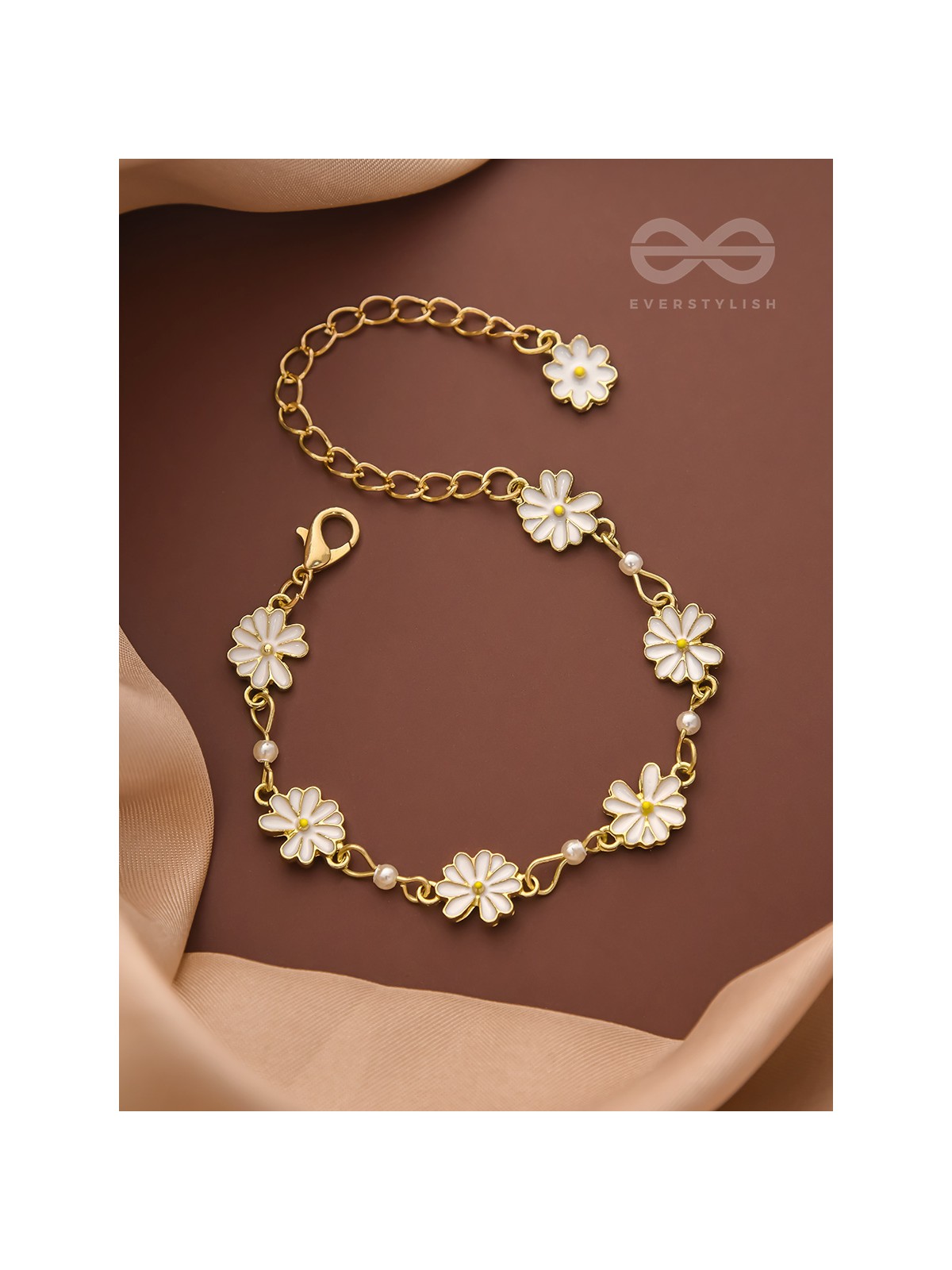 The Valley of Flowers- Enamelled Golden Bracelet (White)