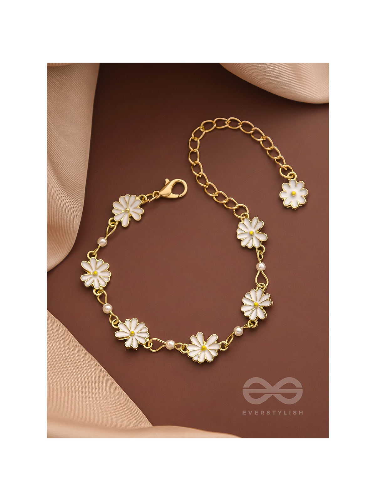 The Valley of Flowers- Enamelled Golden Bracelet (White)