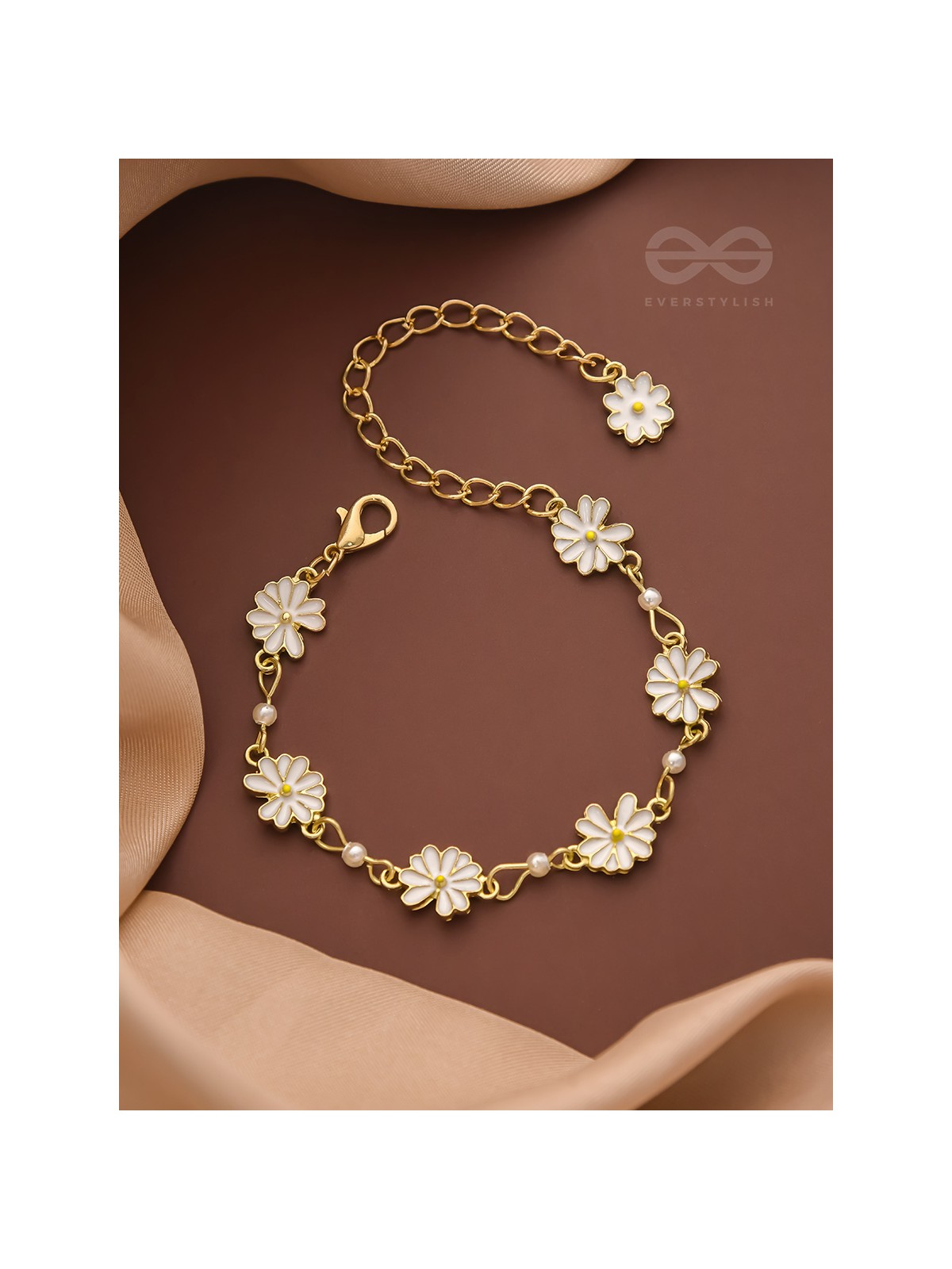 The Valley of Flowers- Enamelled Golden Bracelet (White)