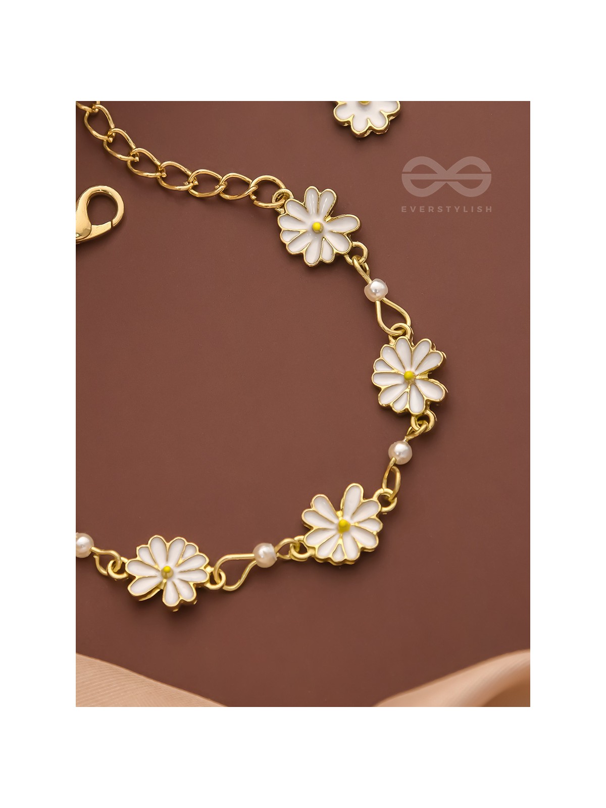 The Valley of Flowers- Enamelled Golden Bracelet (White)
