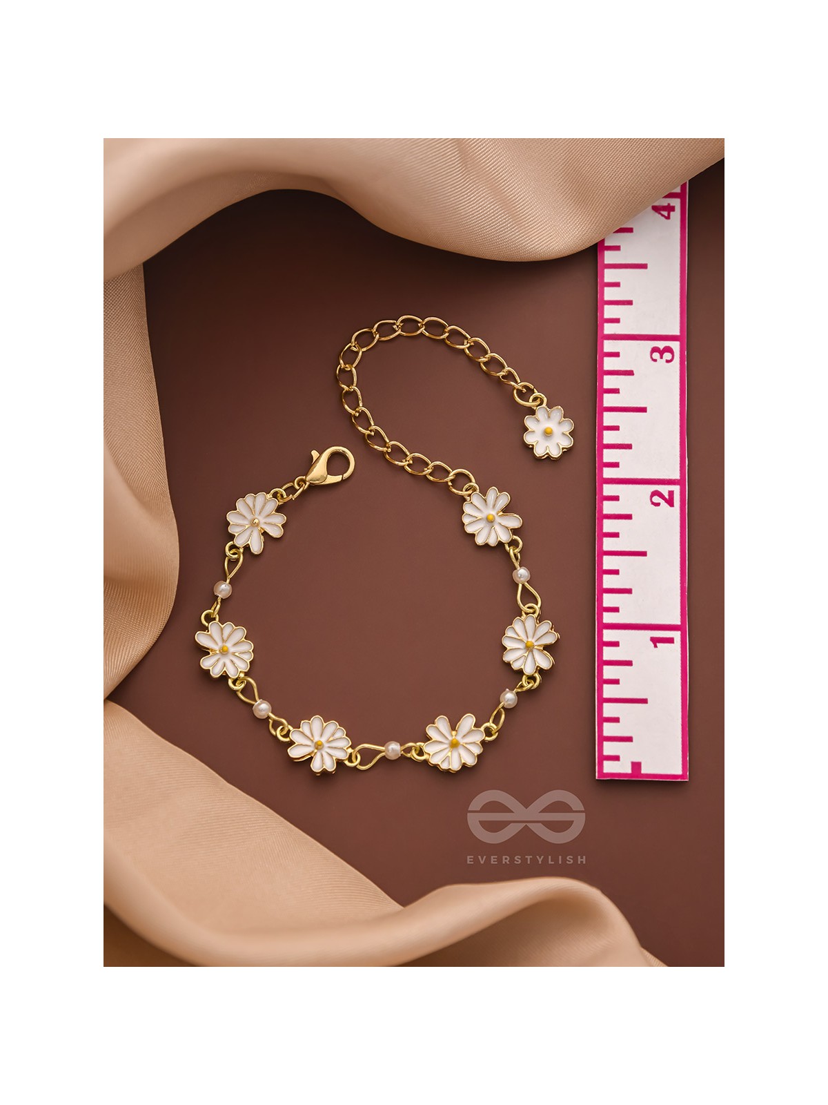 The Valley of Flowers- Enamelled Golden Bracelet (White)
